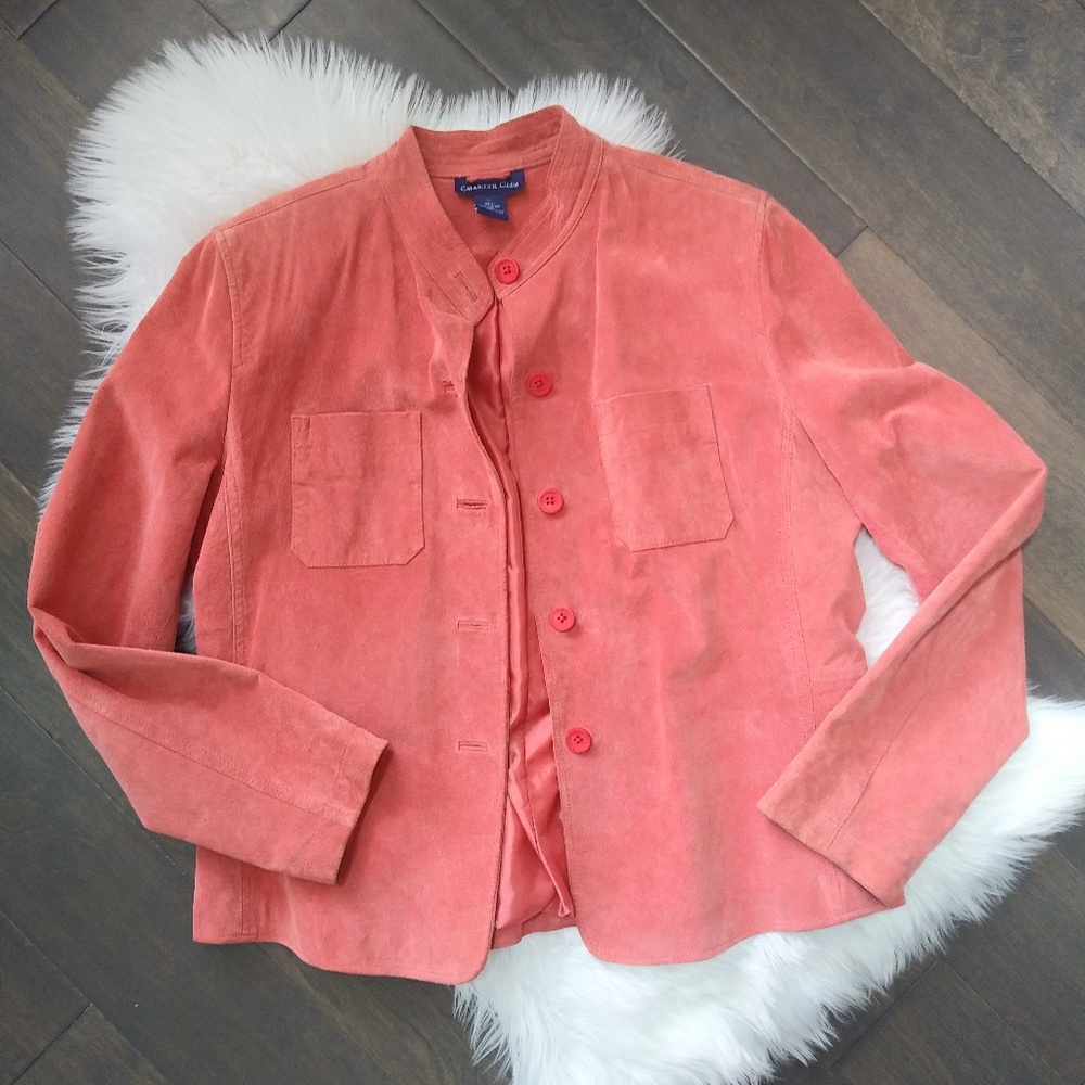 Dusty Coral Spice Leather Shirt Jacket Blazer